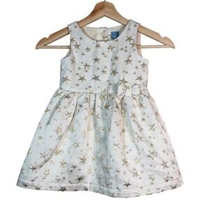 Baby Gap Girls White Gold Star Print Bow Dress Size 3 Years Birthday‎ Wedding